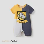 哈利波特 嬰兒 中性 布料拼接 童趣 短袖 長腿連身衣 黃色