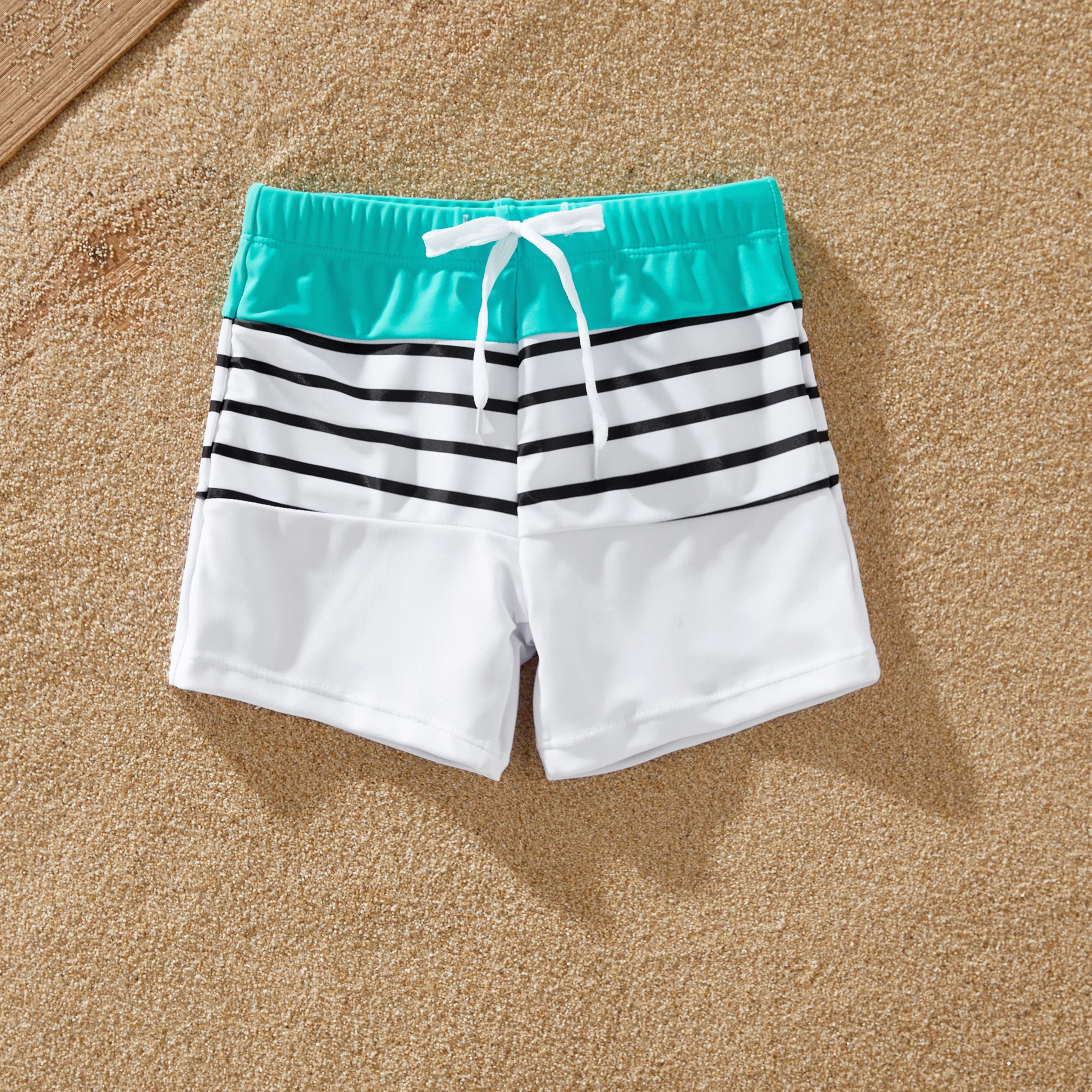 Family Matching Striped Spliced Cut Out One-piece Swimsuit and Colorblock Swim Trunks