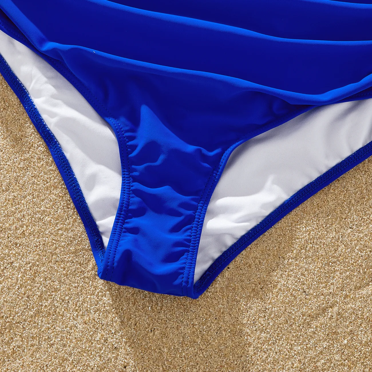 Family Matching Blue Ruffle Trim Two-piece Swimsuit and Letter Print Swim Trunks Blue big image 1