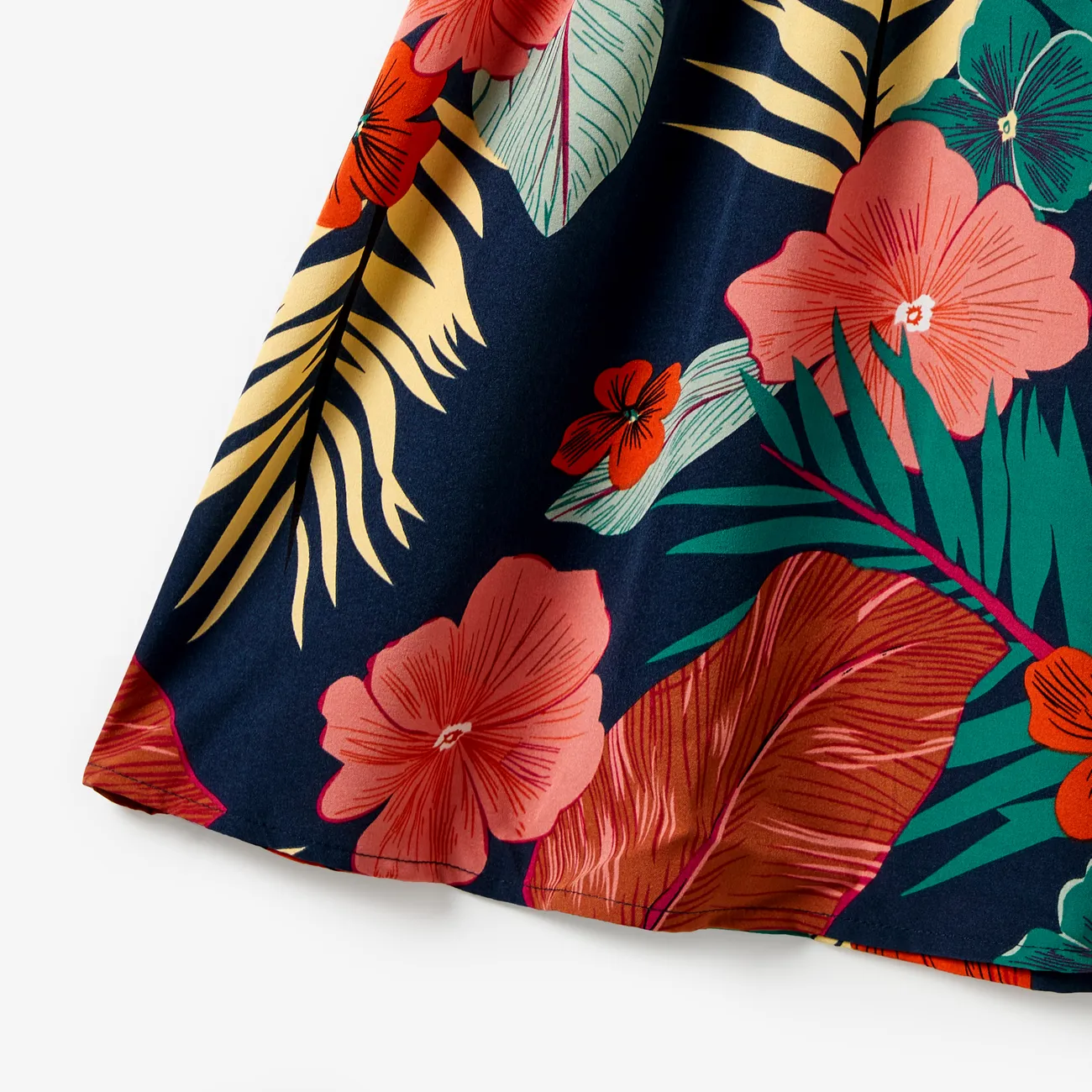 Family Matching Plant Floral Print Slip Dresses and Short-sleeve T-shirts Sets Deep Blue big image 1