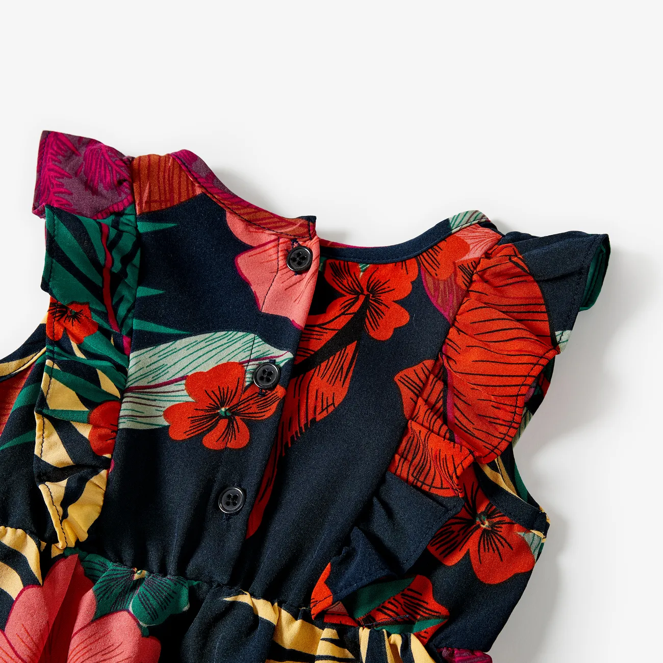 Family Matching Plant Floral Print Slip Dresses and Short-sleeve T-shirts Sets Deep Blue big image 1