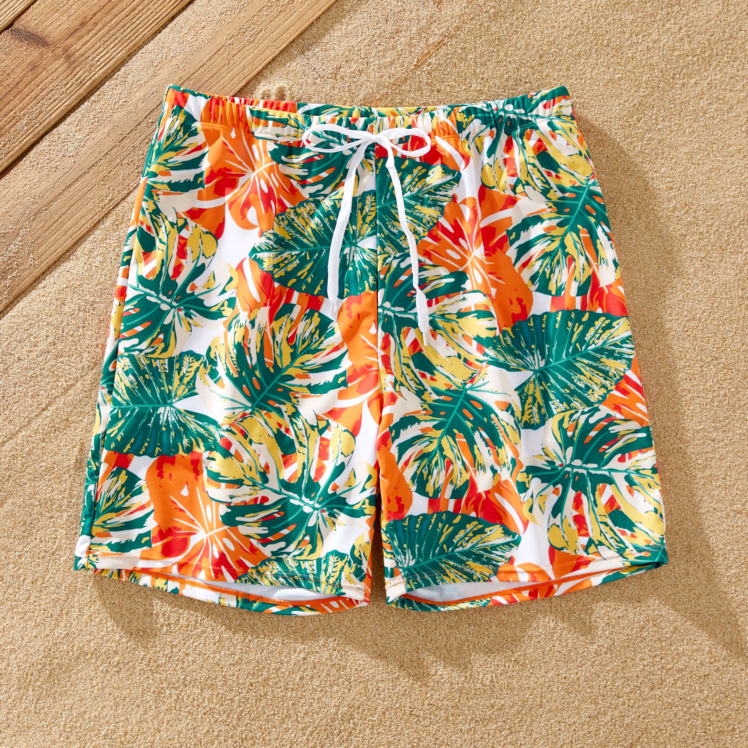 

Family Matching Tropical Plant Print Ruffle-sleeve Top & Shorts Swimsuit