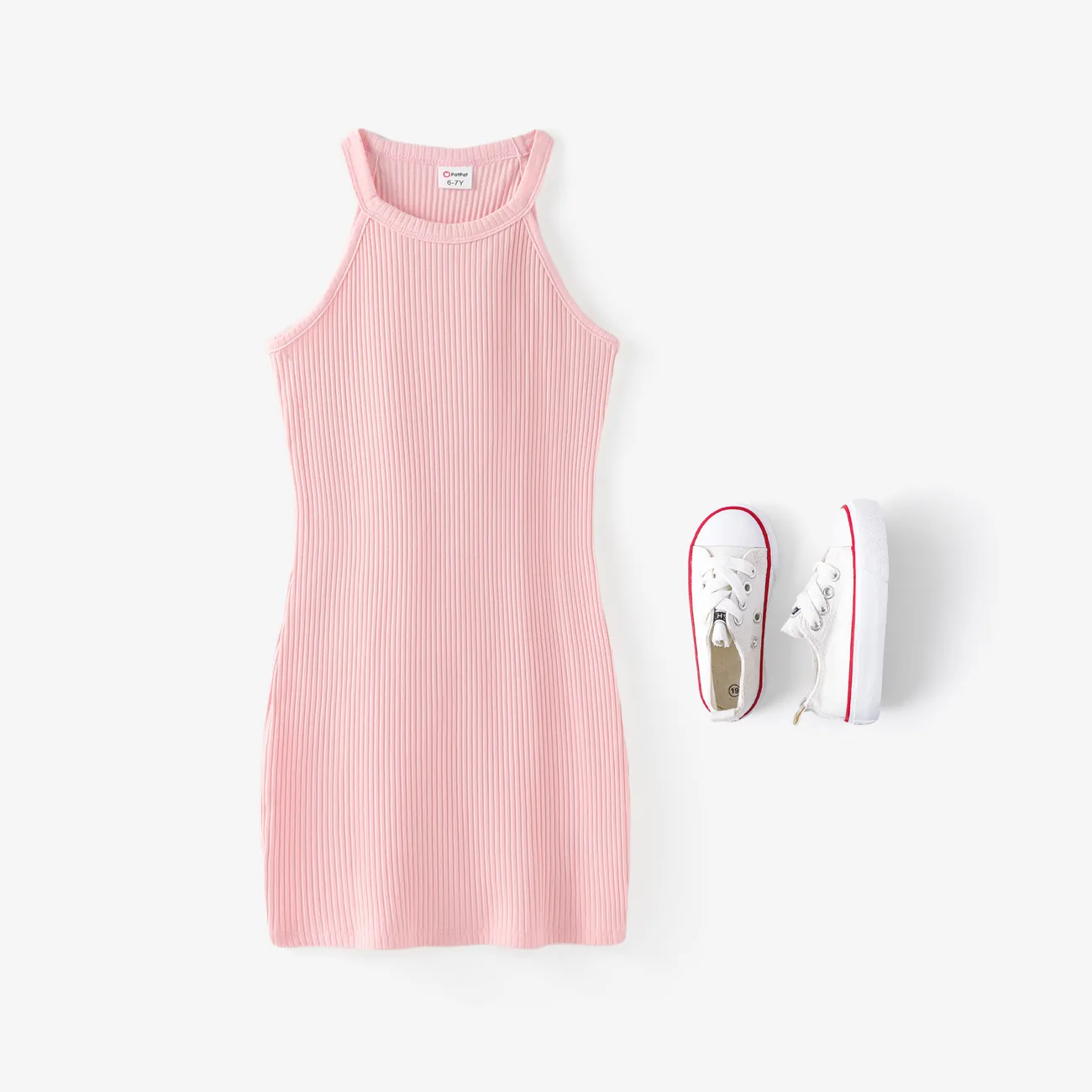 Kid Girl Basic Solid Sleeveless Dress Pink big image 1