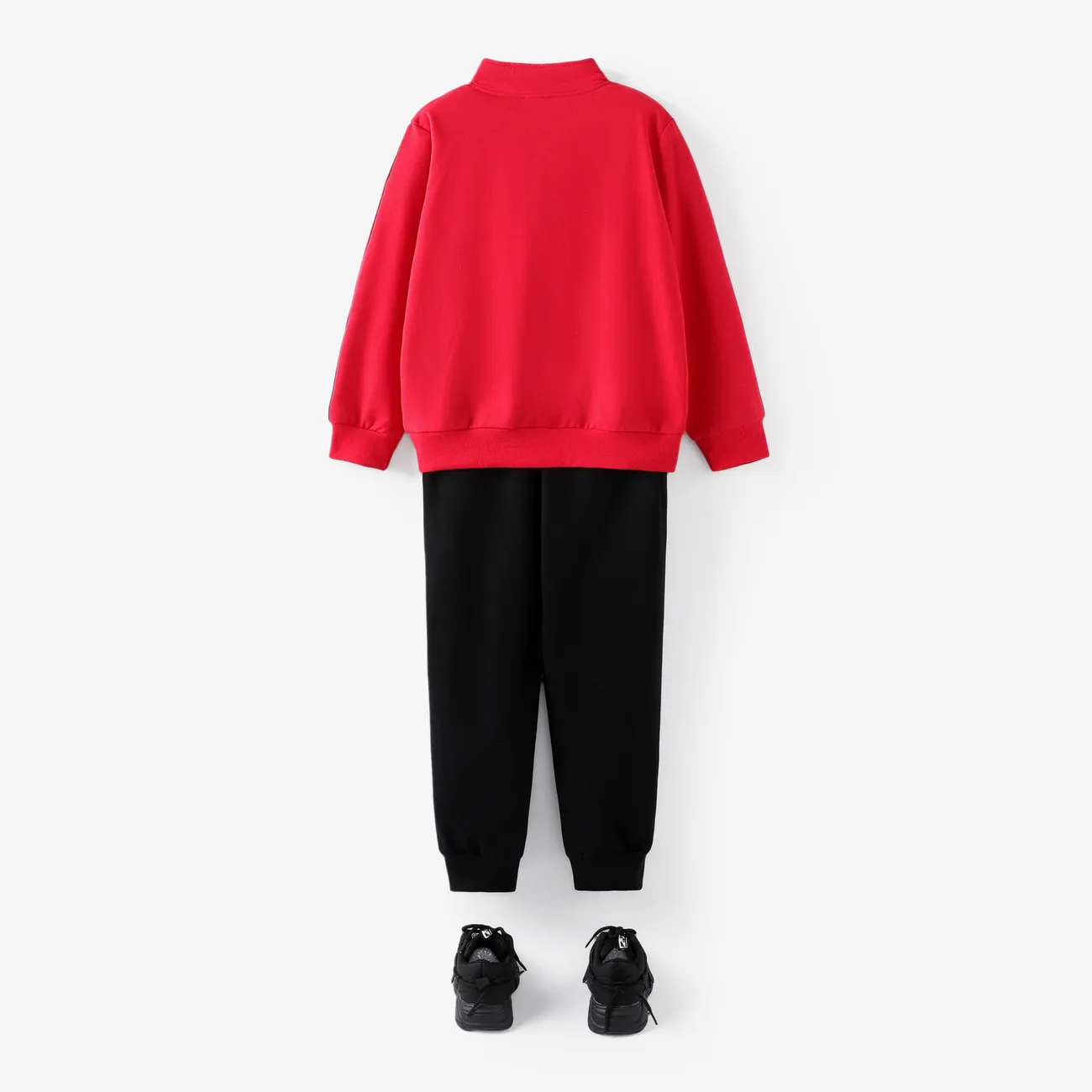 2 قطعة طفل صبي إلكتروني طباعة سستة تصميم قميص من النوع الثقيل الأحمر ومجموعة السراويل المرنة أحمر big image 1