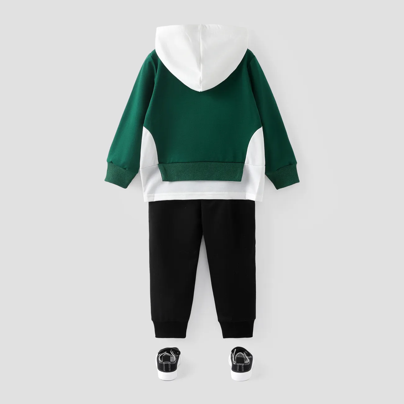 2pcs Toddler Boy Trendy Faux-two Letter Print Hoodie Sweatshirt and Elasticized Pants Set Green big image 1