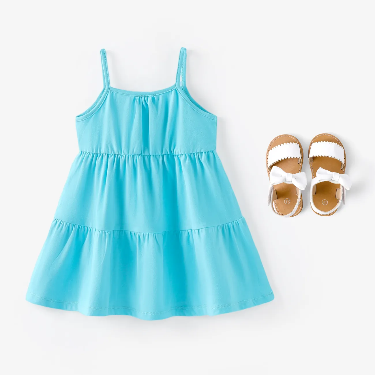 Toddler Girl Basic Solid Multilayers Cami Dress Blue big image 1