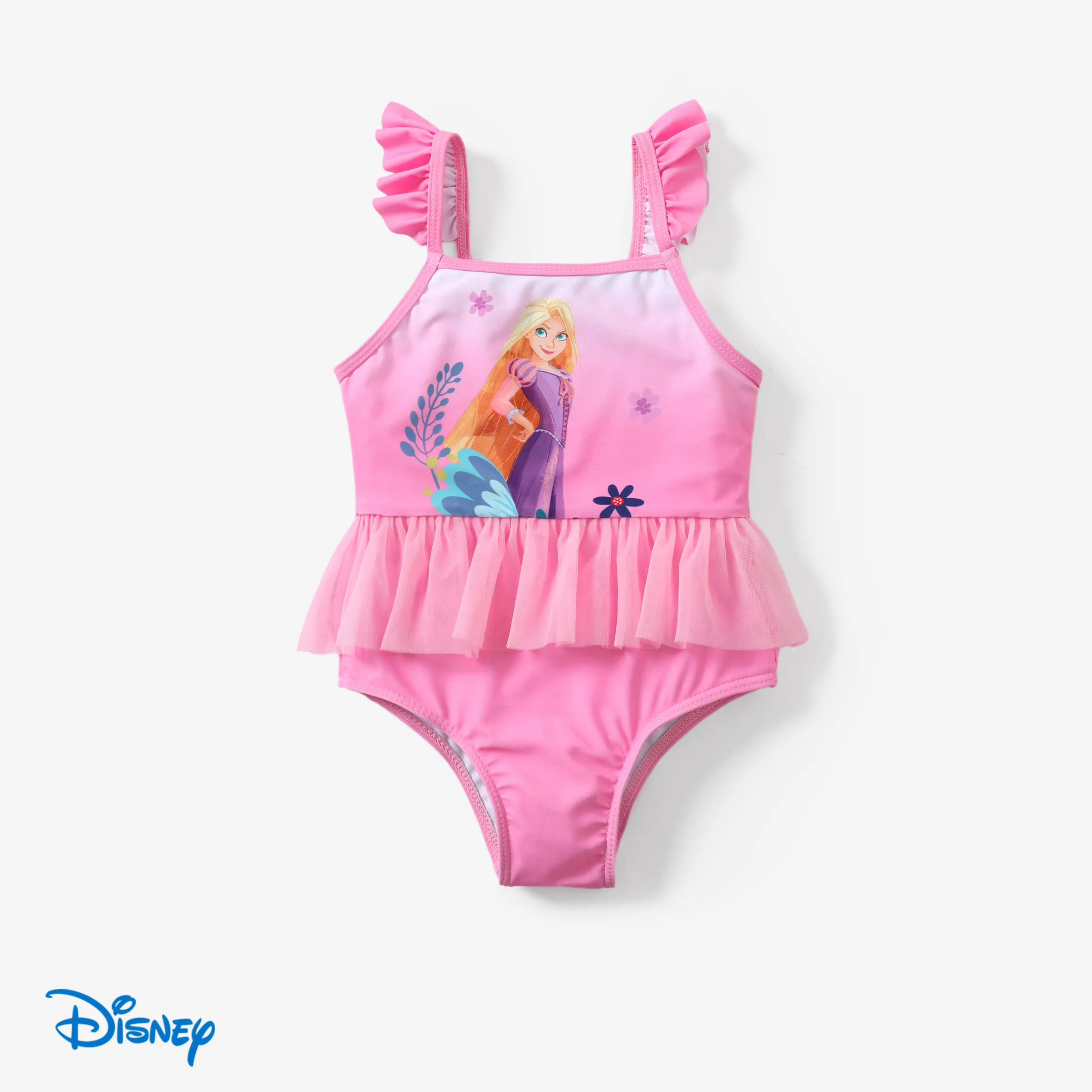 Disney Princess Toddler Girl Ariel Merimaid Gradient Print Mesh Stiching Swimming Suit