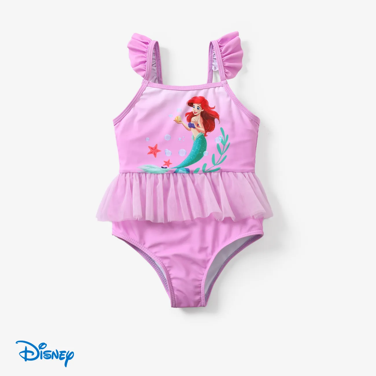 Disney Princess Toddler Girl Ariel Merimaid Gradient print Mesh Stiching Swimming suit Purple big image 1