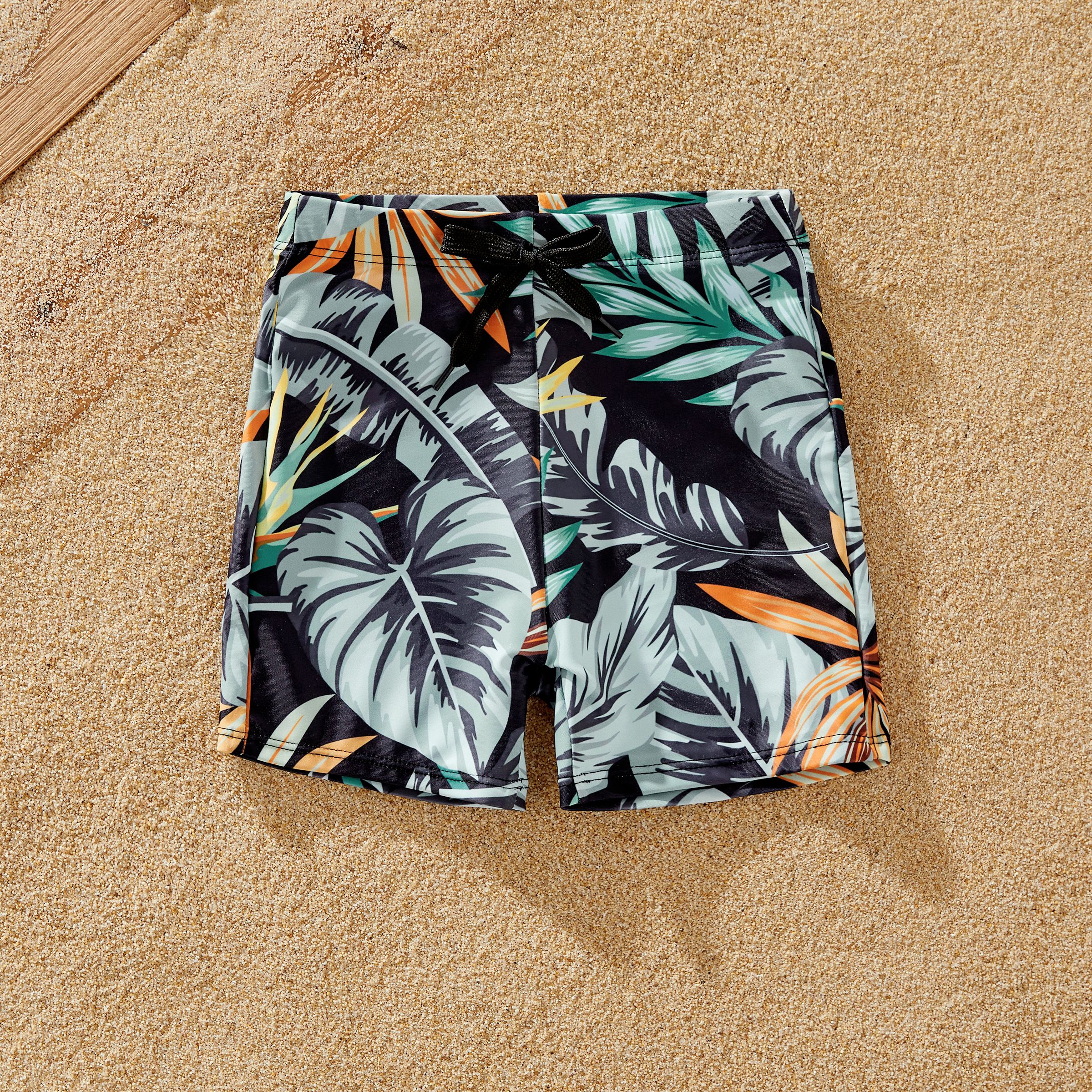Family Matching Floral Drawstring Swim Trunks or One-Shoulder Side Drawstring Swimsuit