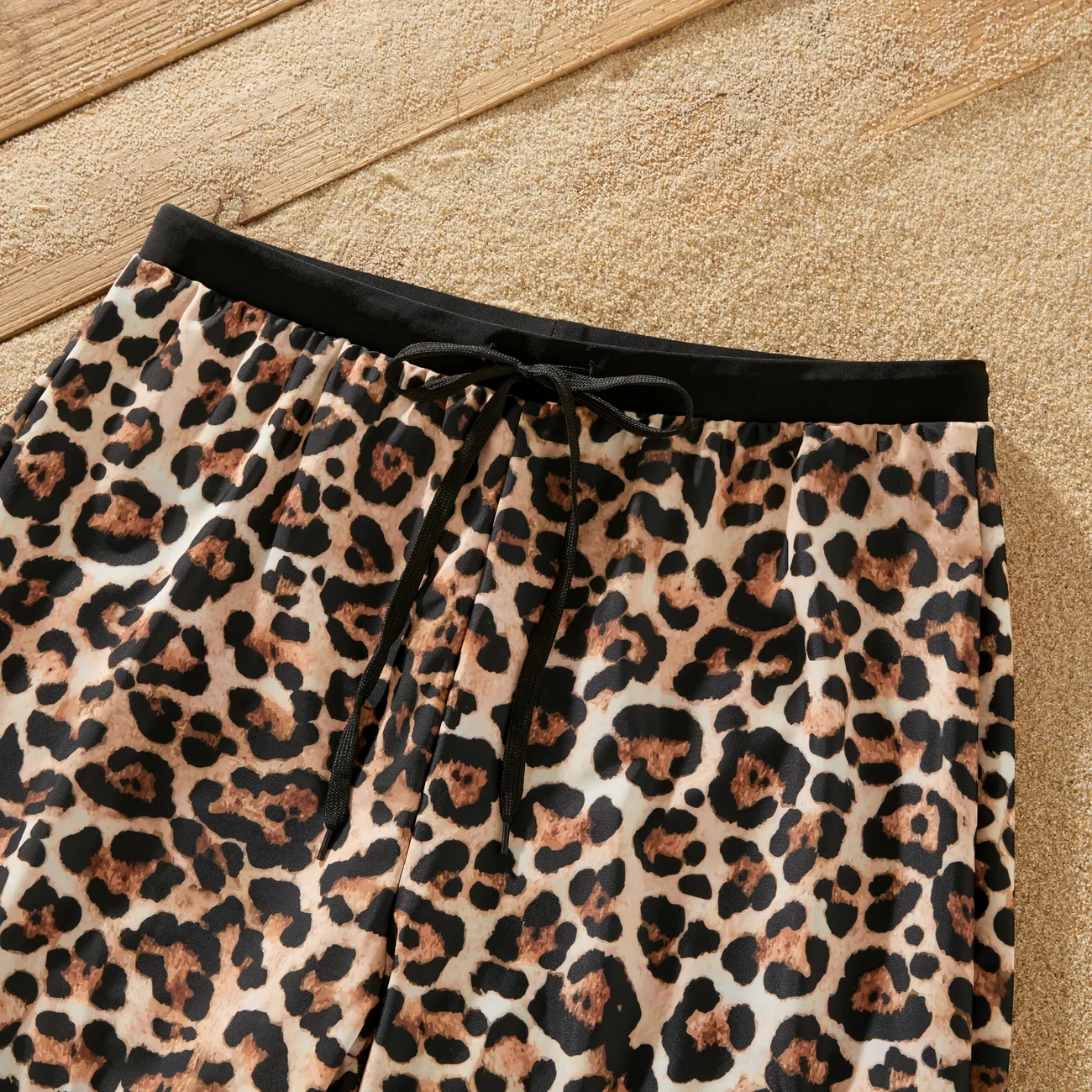 Family Matching Leopard Printed Swim Trunks or One-Piece Cross Back Splicing Swimsuit Black big image 1