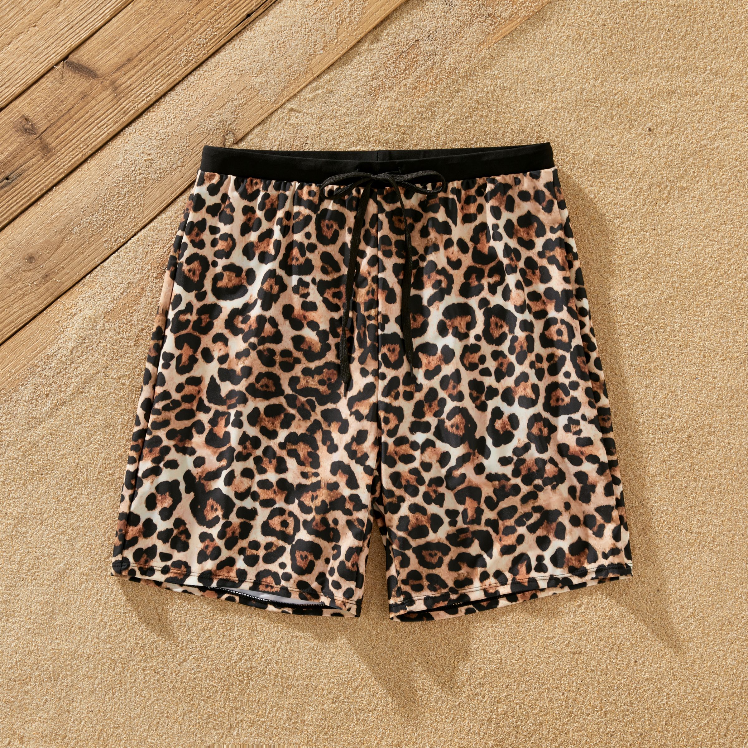 Family Matching Leopard Printed Swim Trunks Or One-Piece Cross Back Splicing Swimsuit