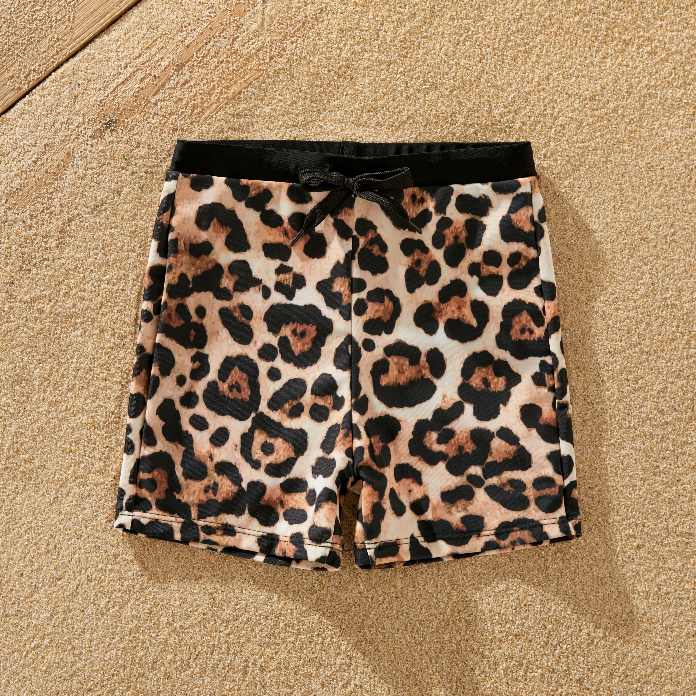 Family Matching Leopard Printed Swim Trunks or One-Piece Cross Back Splicing Swimsuit