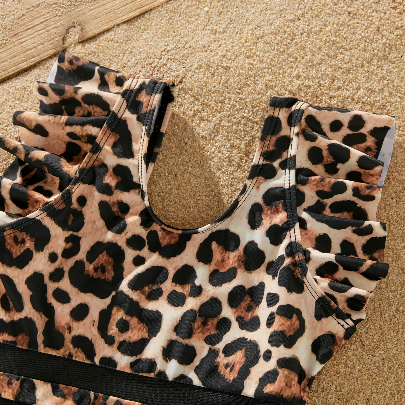 Family Matching Leopard Printed Swim Trunks or One-Piece Cross Back Splicing Swimsuit Black big image 1