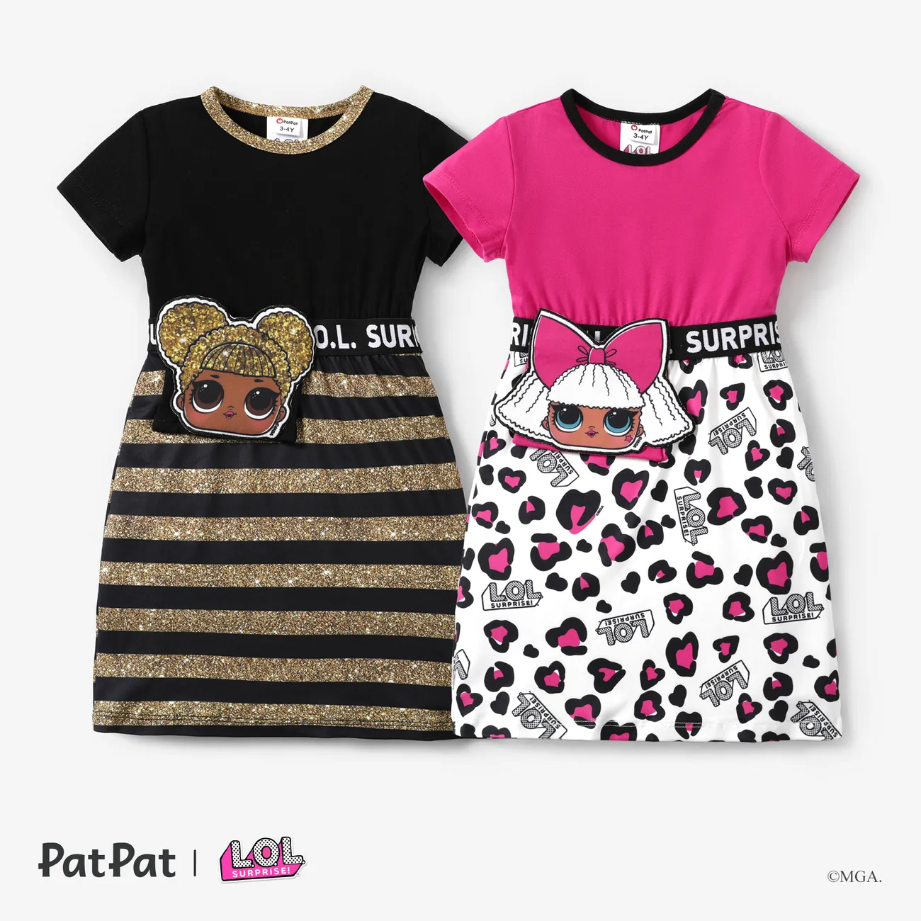 LOL Surprise 1pc Toddler/Kids Girls Character Print Striped/ Leopard Dress
 Roseo big image 1