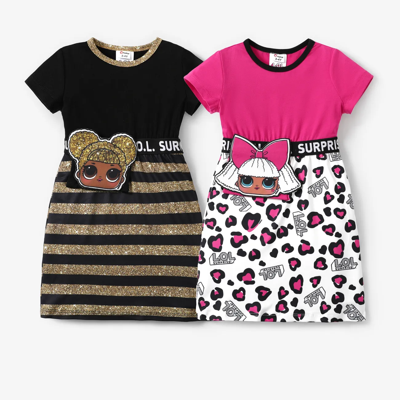 LOL Surprise 1pc Toddler/Kids Girls Character Print Striped/ Leopard Dress
 Black big image 1