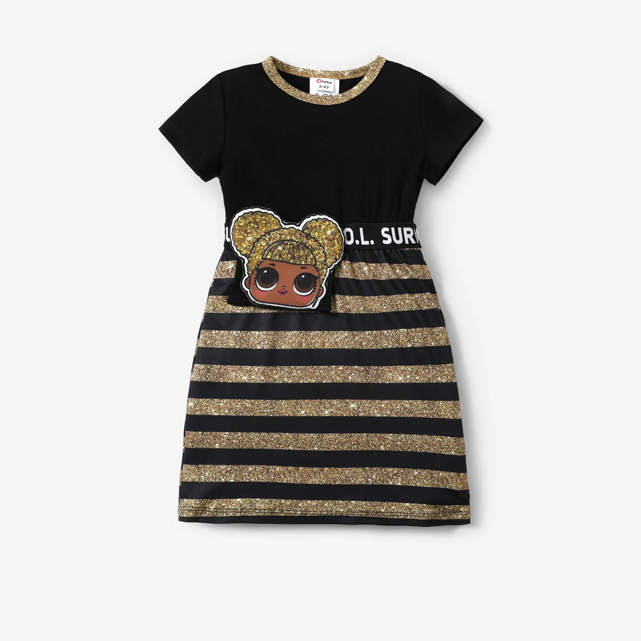 LOL Surprise 1pc Toddler/Kids Girls Character Print Striped/ Leopard Dress
 Black big image 1