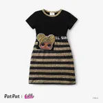 LOL Surprise 1pc Toddler/Kids Girls Character Print Striped/ Leopard Dress
 Black