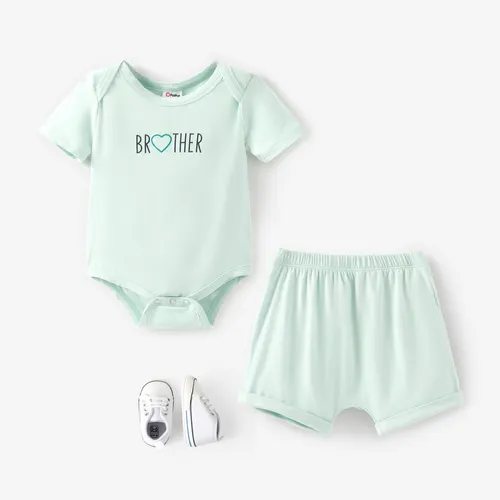 男嬰/女嬰 2 件字母印花連體褲和短褲套裝