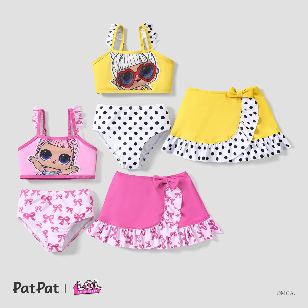 L.O.L. SURPRISE! 3pcs Toddler/Kid Girl Bowknot/Polk dot Print Swimming suit Dark Pink big image 1
