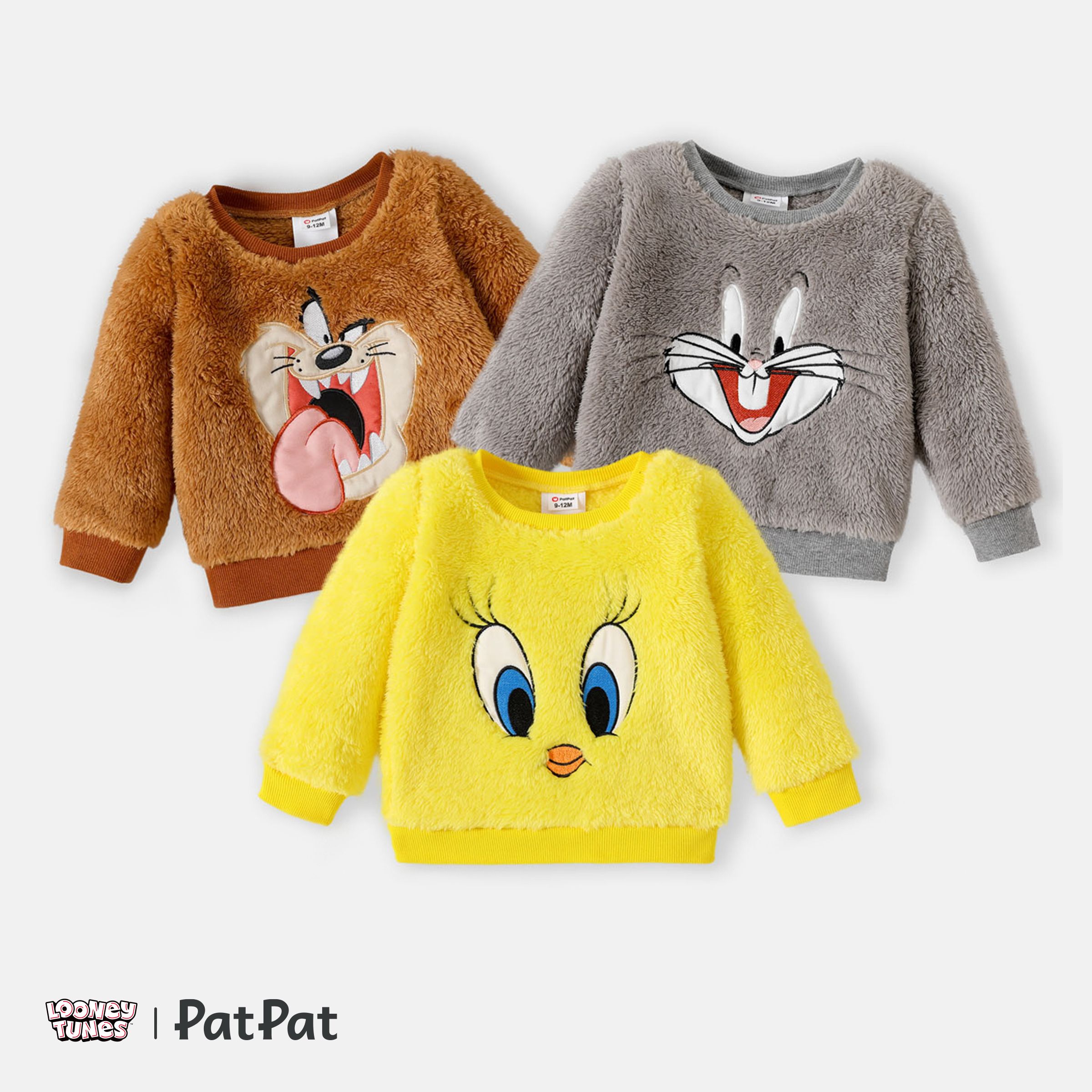 Looney Tunes Baby Boy/Girl Cartoon Animal Embroidered Long-sleeve Thermal Fuzzy Pullover