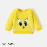 Looney Tunes Baby Boy/Girl Cartoon Animal Embroidered Long-sleeve Thermal Fuzzy Pullover Yellow