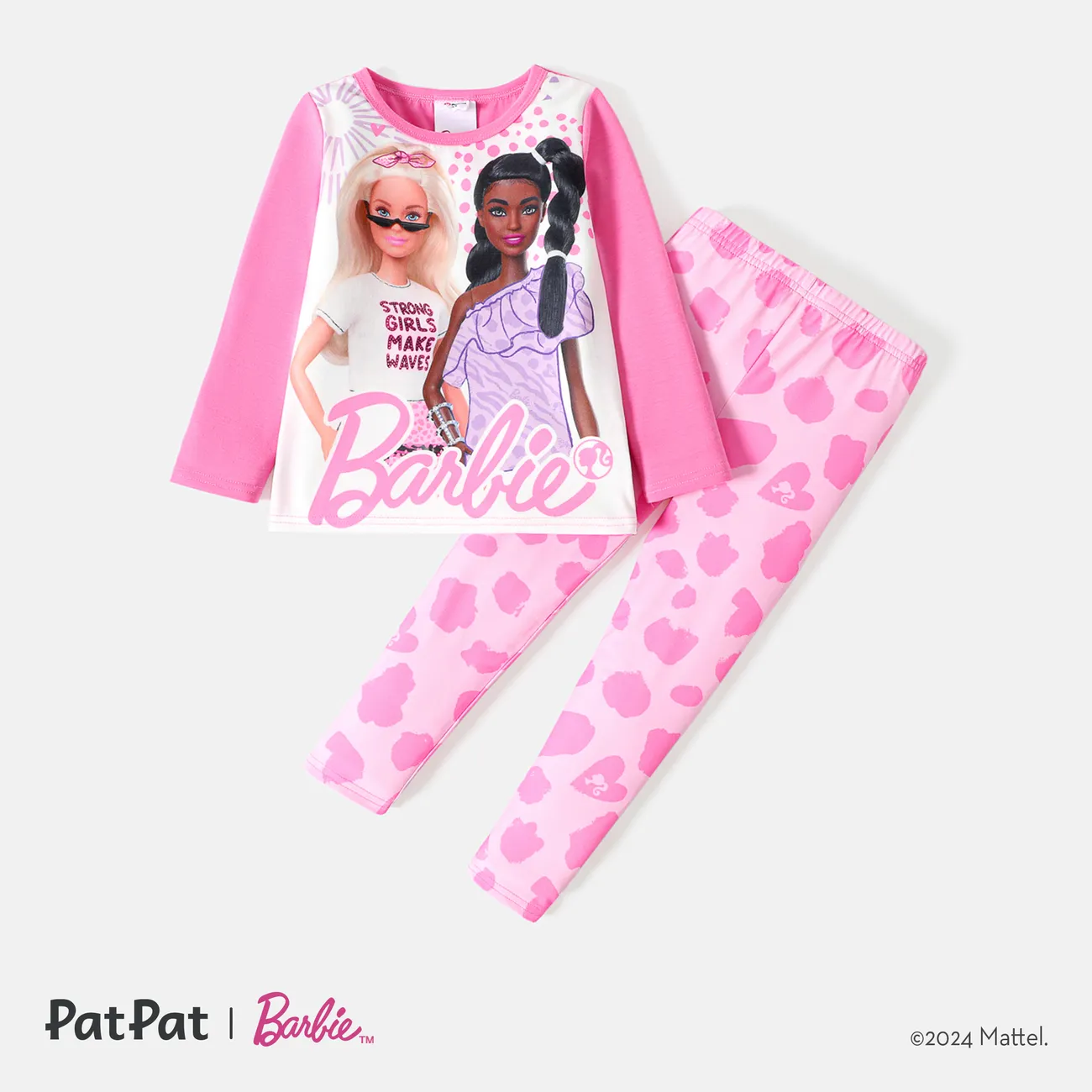 Barbie 2 pièces Enfant en bas âge Fille Doux ensembles de t-shirts Rose big image 1