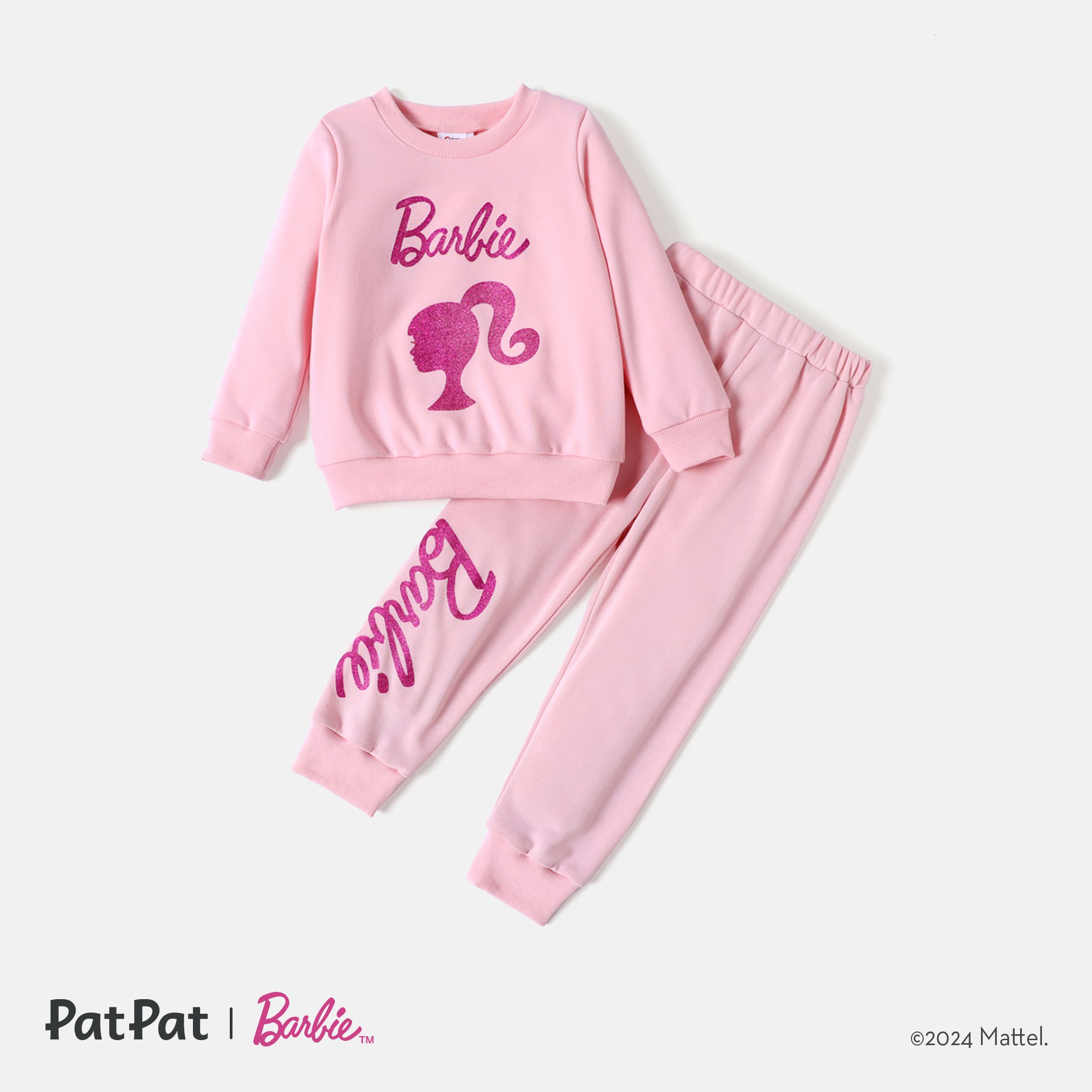 Barbie 2pcs Toddler Girl Character Letter Print Cotton Pullover Sweatshirt And Elasticized Pants Set