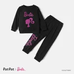 Barbie 2pcs Toddler Girl Character Letter Print Cotton Pullover Sweatshirt and Elasticized Pants Set Black