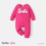 Barbie Baby Girl Letter Embroidered Long-sleeve Jumpsuit Hot Pink