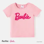 Barbie Toddler/Kid Girl Letter Embroidered Short-sleeve Cotton Tee Light Pink