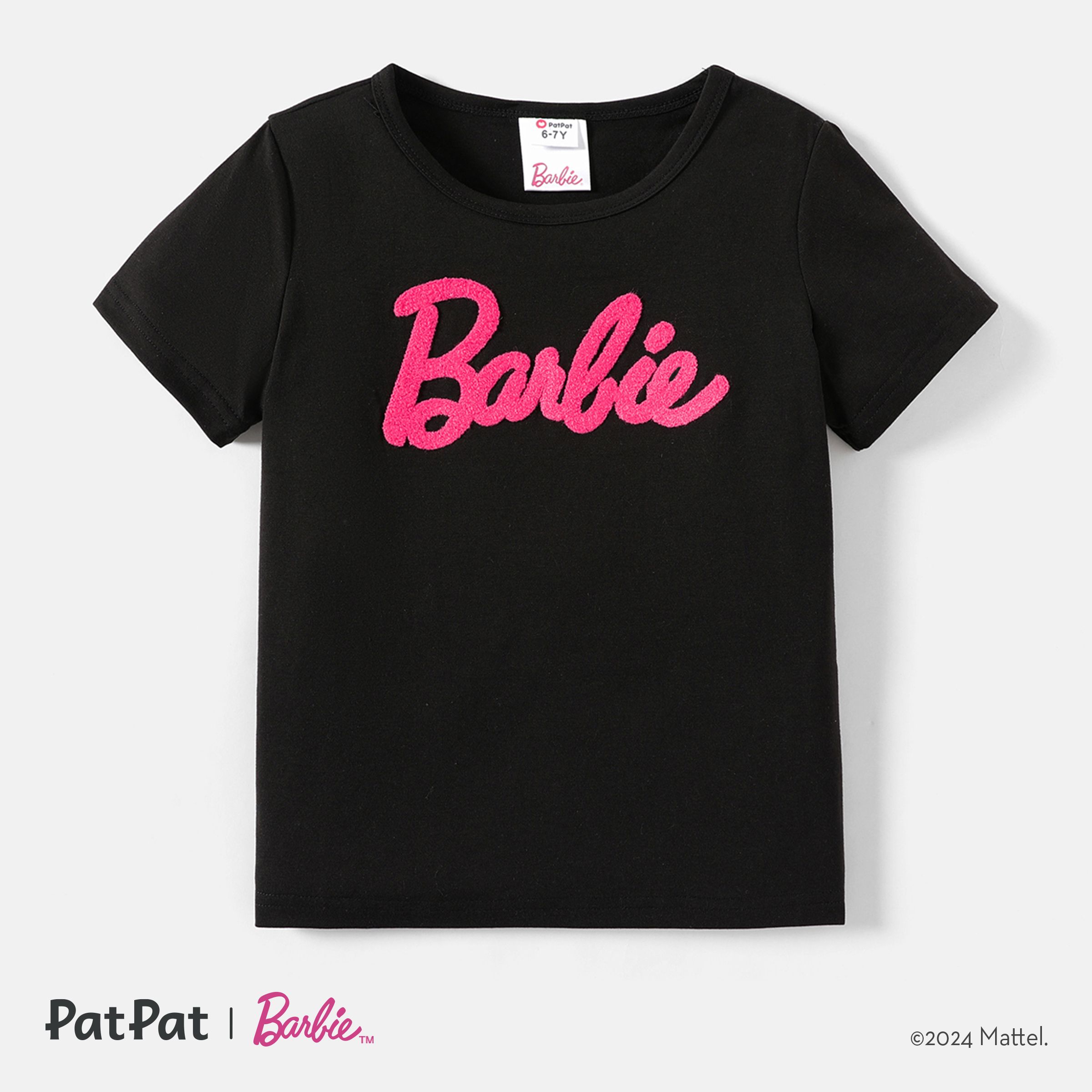 Barbie Enfant En Bas âge/enfant Fille Lettre Brodée T-shirt En Coton à Manches Courtes