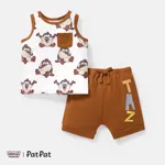 Looney Tunes 2pcs Baby Boy Allover Cartoon Print Naia™ Tank Top and Cotton Shorts Set Brown