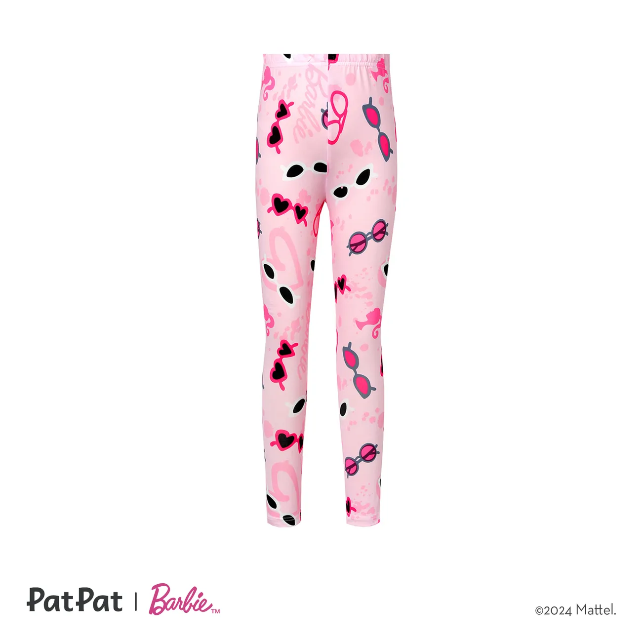 Barbie Kid Girl Letter/Glasses Print/Houndstooth Elasticized Leggings  Pink big image 1