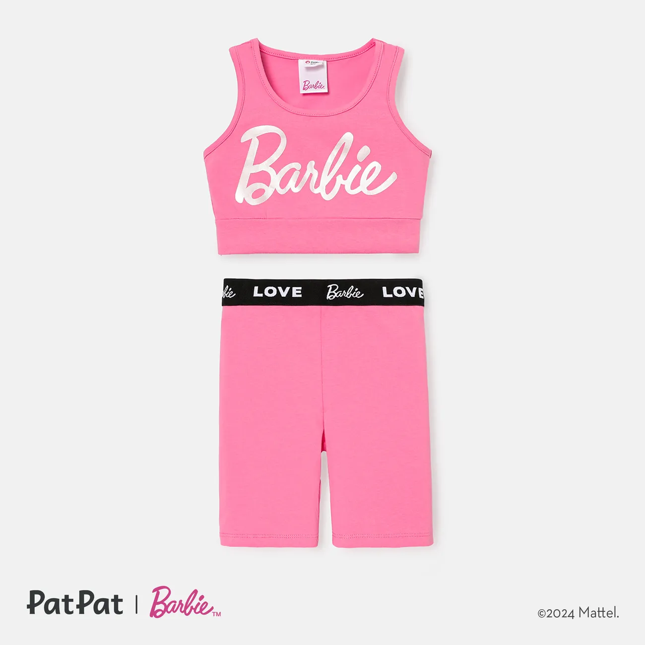 Barbie 2pcs Toddler/Kid Girl Cotton Tank Top and Shorts Set Roseo big image 1