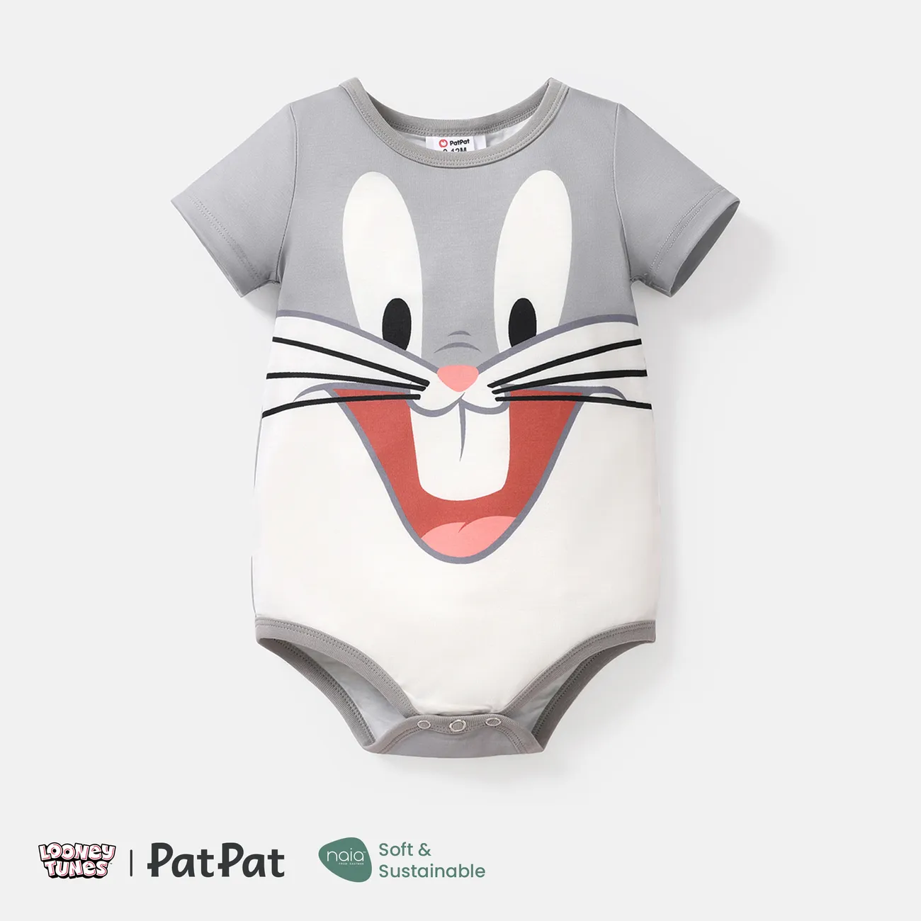 Looney Tunes Baby Boy/Girl Animal Print Short-sleeve Naia™ Romper Grey big image 1