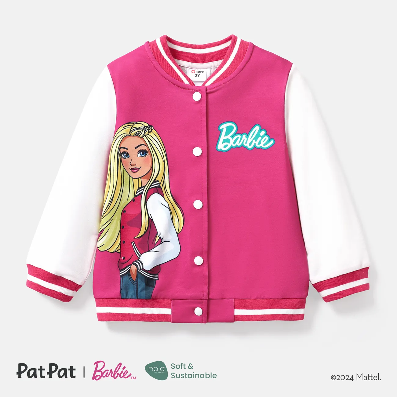 chaqueta bomber con bloques de color y estampado de letras naia™ de barbie para niñas pequeñas/niñas Roseo big image 1