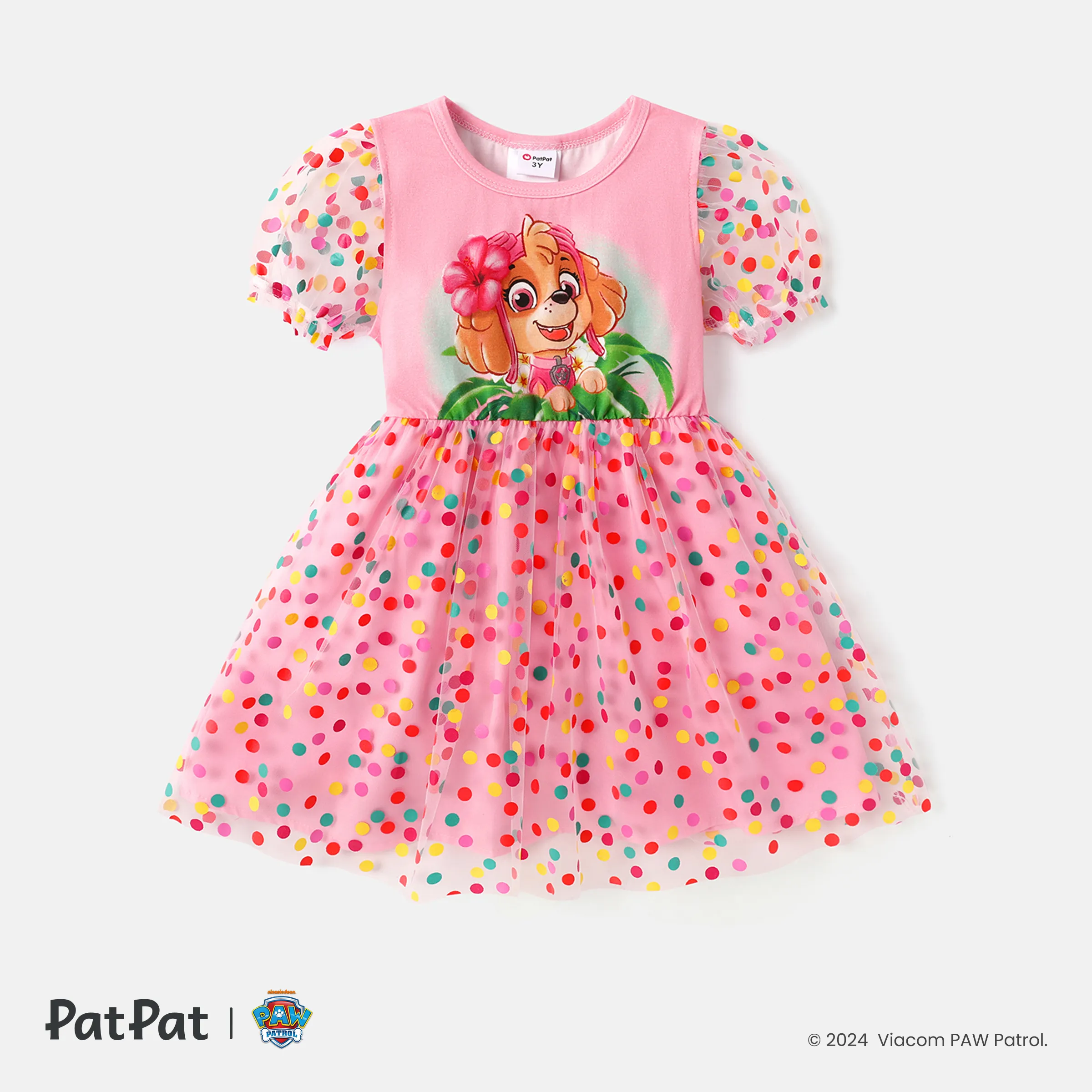 PAW Patrol Toddler Girl Polka dots Cotton Mesh Splice Short-sleeve Fairy Dress