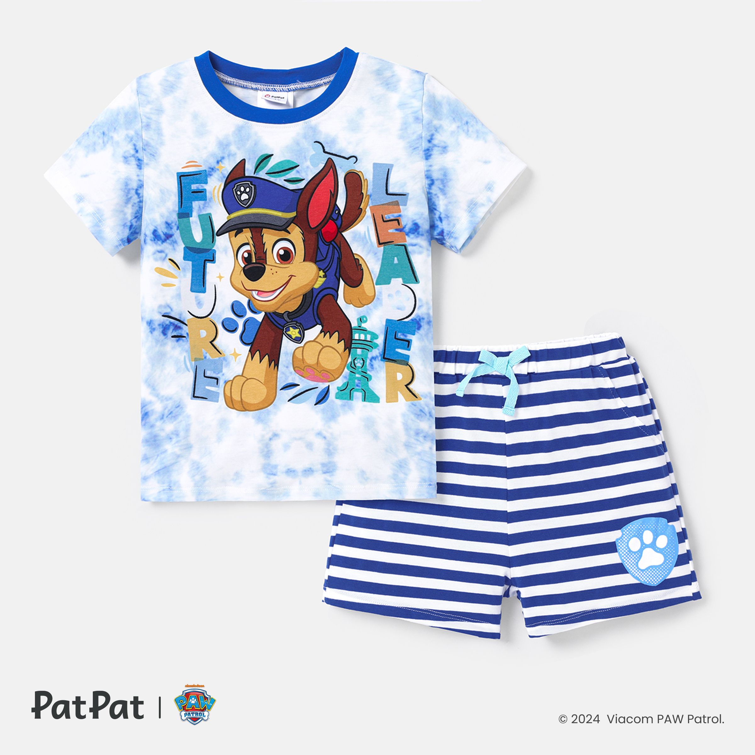 PAW Patrol Toddler Girl/Boy 2pcs Naiatm Tie Dye Short-sleeve Tee and Stripe Shorts Set