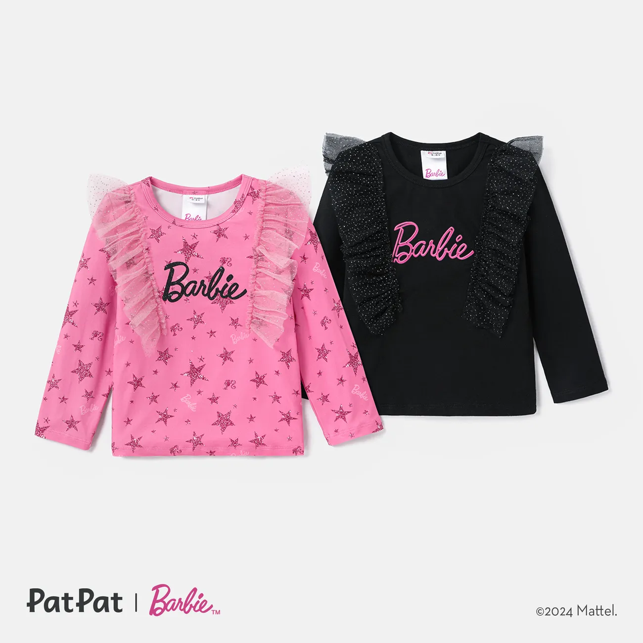 Barbie Toddler Girl Letter Print Mesh Panel Long-sleeve Tee  Pink big image 1