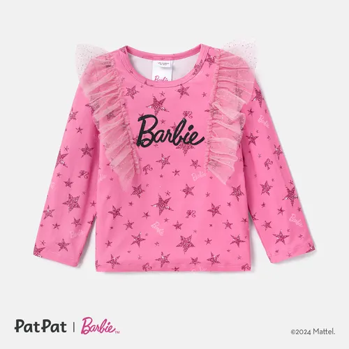 Barbie Criança Menina Extremidades franzidas Infantil Manga comprida T-shirts