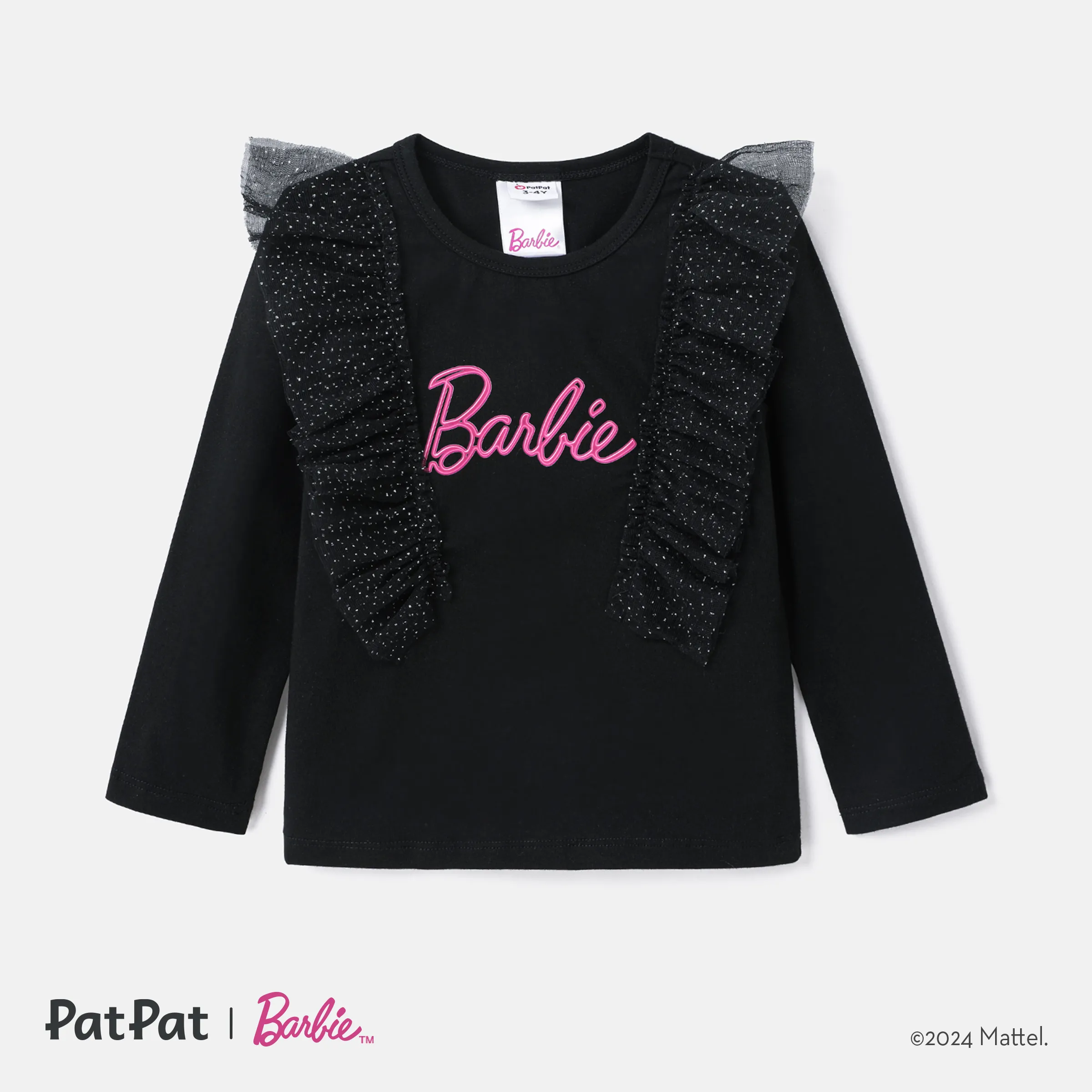 Barbie Toddler Girl Letter Print Mesh Panel Tee à Manches Longues