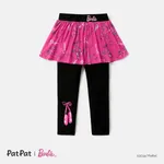 Barbie Toddler Girl Bow Print Ruffle Overlay 2 In 1 Leggings Black