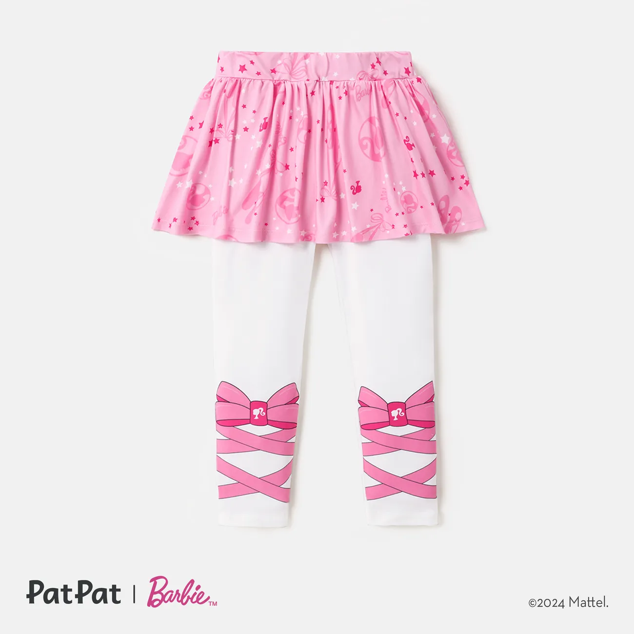Barbie Toddler Girl Bow Print Ruffle Overlay 2 In 1 Leggings White big image 1