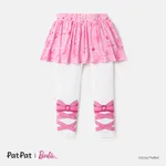 Barbie Toddler Girl Bow Print Ruffle Overlay 2 In 1 Leggings White