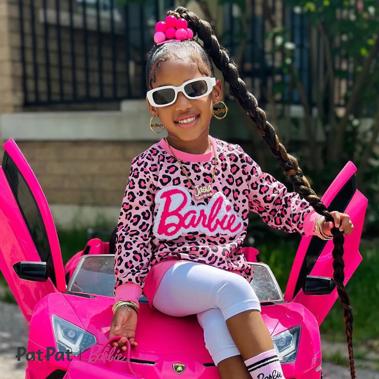 Barbie Toddler/Kid Girl Naia™ Letter Embroidered Leopard Pullover Sweatshirt  Pink big image 1
