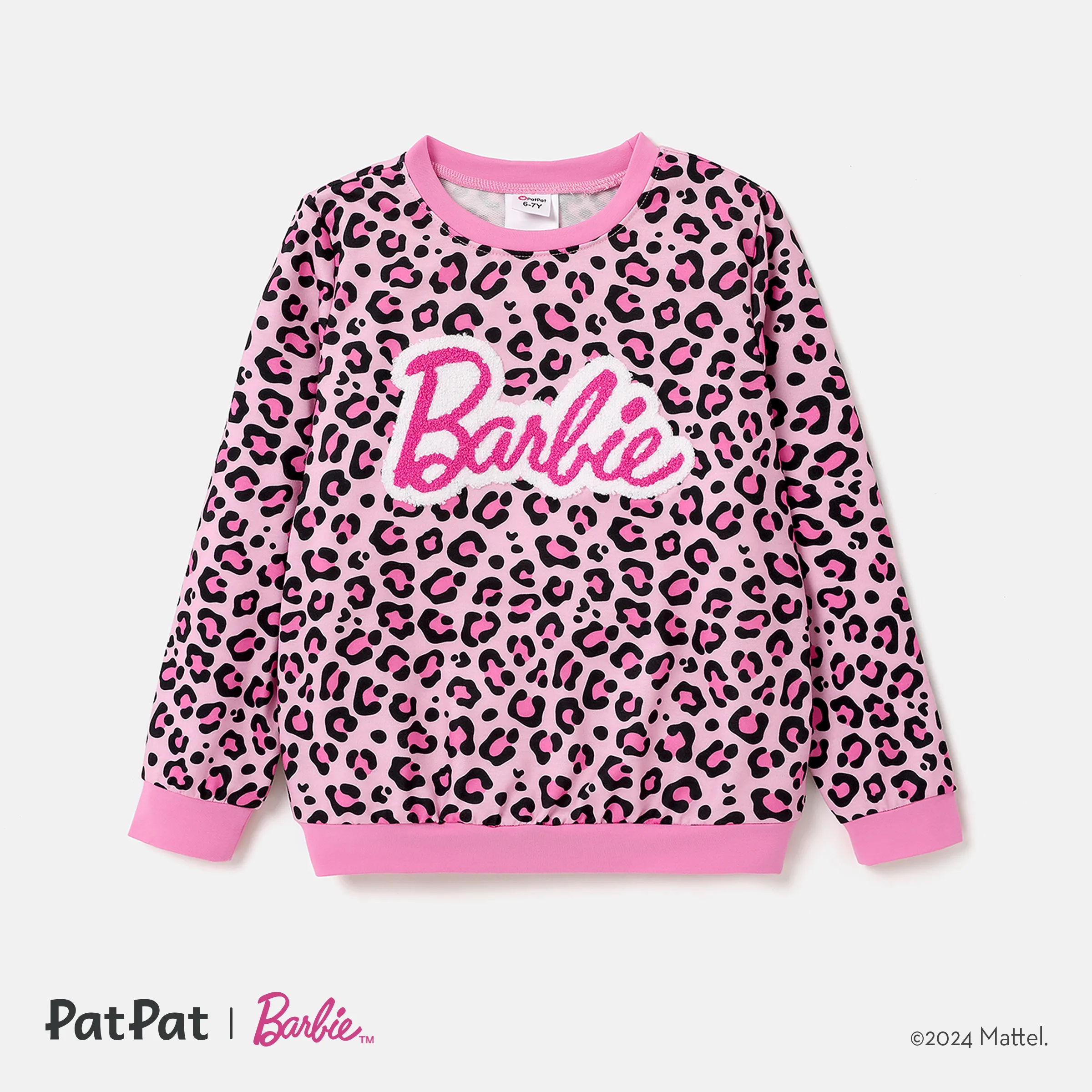 Barbie Toddler/Kid Girl Naiatm Letter Embroidered Leopard Pullover Sweatshirt