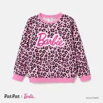 Barbie Toddler/Kid Girl Naia™ Letter Embroidered Leopard Pullover Sweatshirt  Pink