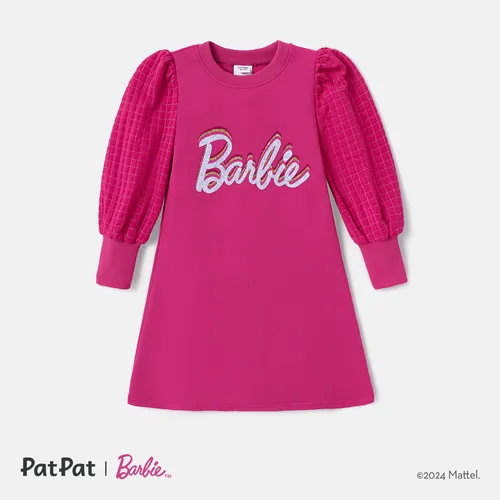 Barbie Kid Girl Letter Print Puff-sleeve Dress 