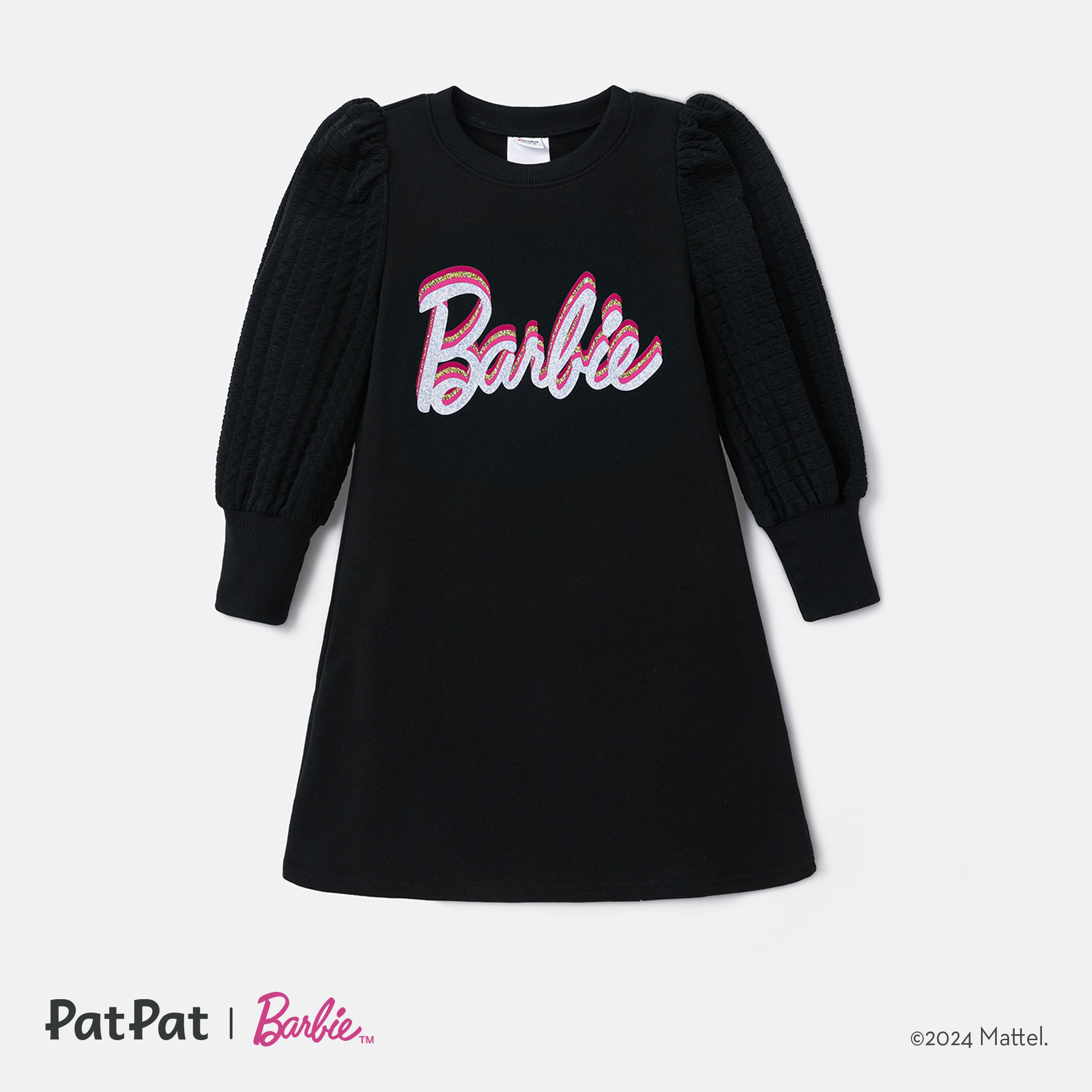 Barbie Kid Girl Letter Print Puff-sleeve Robe