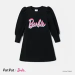 Barbie Kid Girl Letter Print Puff-sleeve Dress  Black